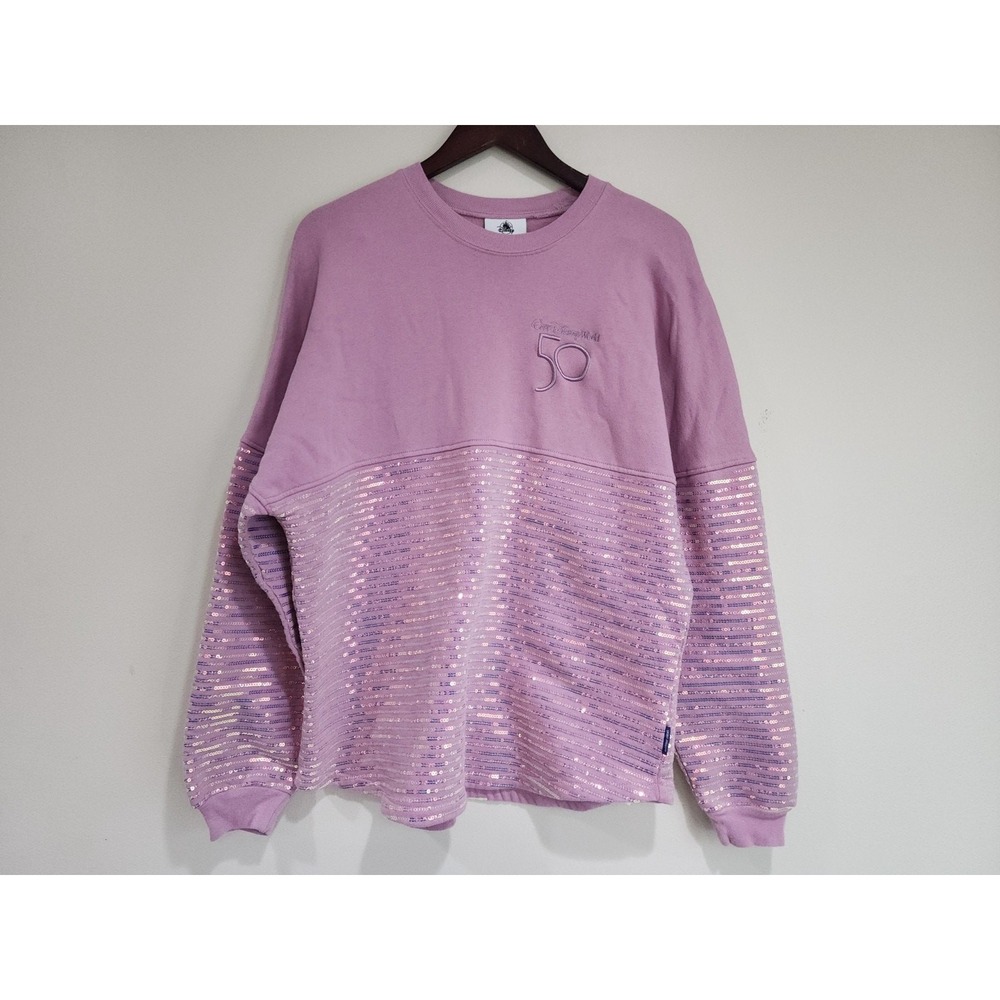 Walt Disney World 50th Anniversary EARidescent Sweatshirt Womens L Pink Sequin